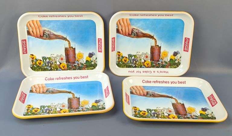 Coca Cola Metal Pansy Trays, Qty 4, 14" x 11" image