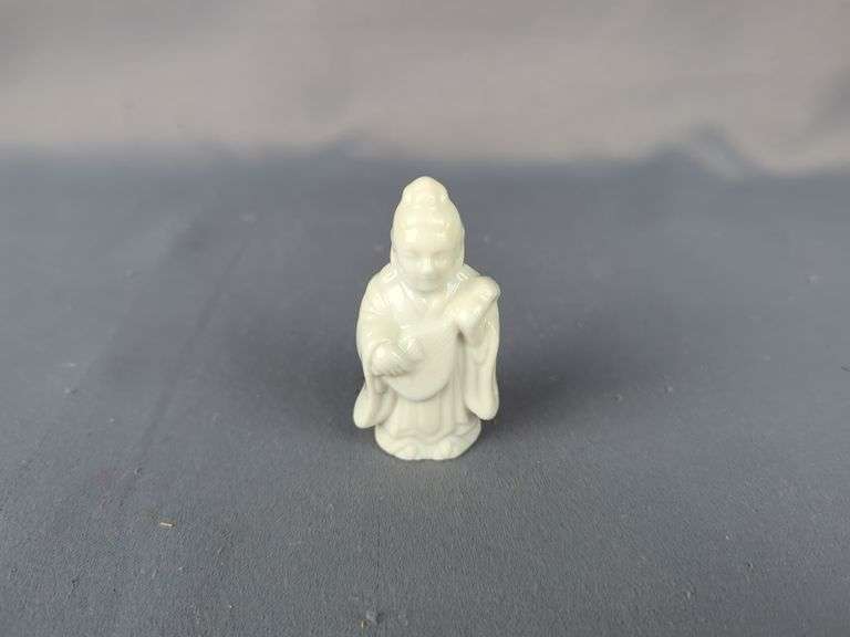 Porcelain Asian Figurines, 3", Qty 4 And Resin Buddha Bust, 6" x 4"