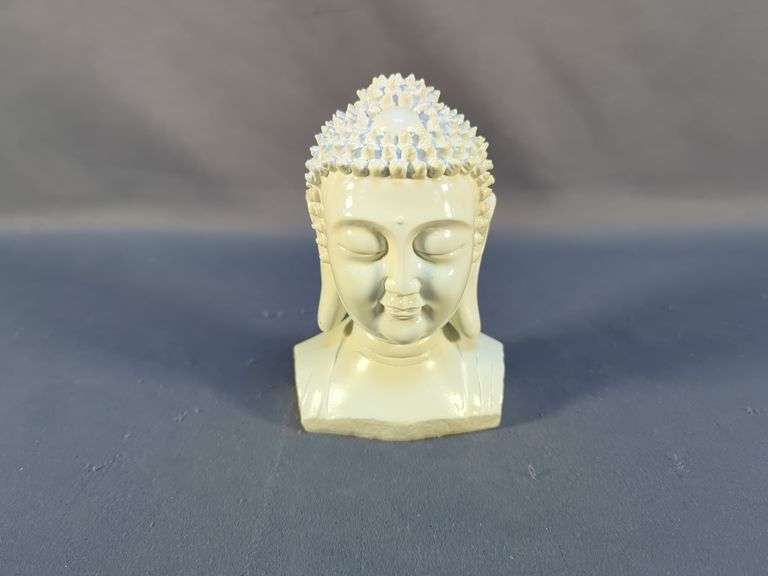 Porcelain Asian Figurines, 3", Qty 4 And Resin Buddha Bust, 6" x 4"