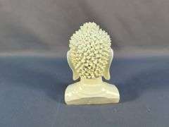 Porcelain Asian Figurines, 3", Qty 4 And Resin Buddha Bust, 6" x 4"