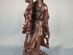 Fitz & Floyd Japanese Hand Painted "Ceramic Vernissage" Geisha, 11" And Hand Carved Chinese God Figurines, Approx 11", Qty 2