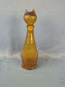 Glass Cat Decanter, 12" And Porcelain Painted Cat Decanter, Marked Potted Priscilla, 12"