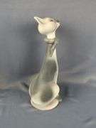 Glass Cat Decanter, 12" And Porcelain Painted Cat Decanter, Marked Potted Priscilla, 12"