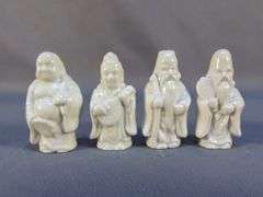Porcelain Asian Figurines, 3", Qty 4 And Resin Buddha Bust, 6" x 4"