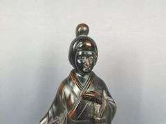 Fitz & Floyd Japanese Hand Painted "Ceramic Vernissage" Geisha, 11" And Hand Carved Chinese God Figurines, Approx 11", Qty 2