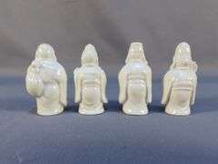 Porcelain Asian Figurines, 3", Qty 4 And Resin Buddha Bust, 6" x 4"