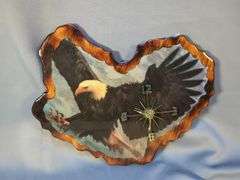 Bald Eagle Wooden Wall Plaque Clock, Battery Operated, 12" x 14.5" And Carved Wall Clock, 13" x 10.5"