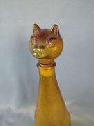 Glass Cat Decanter, 12" And Porcelain Painted Cat Decanter, Marked Potted Priscilla, 12"