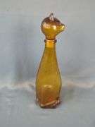 Glass Cat Decanter, 12" And Porcelain Painted Cat Decanter, Marked Potted Priscilla, 12"