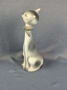 Glass Cat Decanter, 12" And Porcelain Painted Cat Decanter, Marked Potted Priscilla, 12"