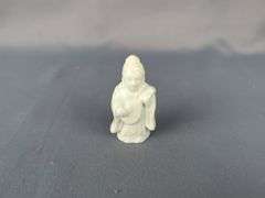 Porcelain Asian Figurines, 3", Qty 4 And Resin Buddha Bust, 6" x 4"