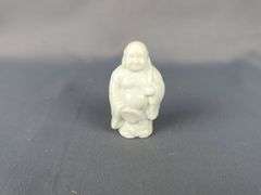 Porcelain Asian Figurines, 3", Qty 4 And Resin Buddha Bust, 6" x 4"