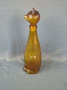 Glass Cat Decanter, 12" And Porcelain Painted Cat Decanter, Marked Potted Priscilla, 12"