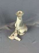 Glass Cat Decanter, 12" And Porcelain Painted Cat Decanter, Marked Potted Priscilla, 12"