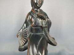 Fitz & Floyd Japanese Hand Painted "Ceramic Vernissage" Geisha, 11" And Hand Carved Chinese God Figurines, Approx 11", Qty 2