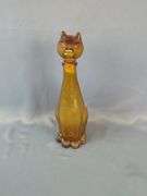 Glass Cat Decanter, 12" And Porcelain Painted Cat Decanter, Marked Potted Priscilla, 12"