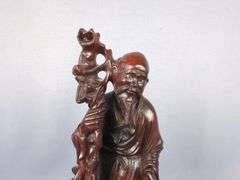 Fitz & Floyd Japanese Hand Painted "Ceramic Vernissage" Geisha, 11" And Hand Carved Chinese God Figurines, Approx 11", Qty 2