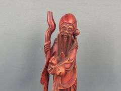 Fitz & Floyd Japanese Hand Painted "Ceramic Vernissage" Geisha, 11" And Hand Carved Chinese God Figurines, Approx 11", Qty 2