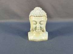 Porcelain Asian Figurines, 3", Qty 4 And Resin Buddha Bust, 6" x 4"