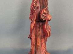 Fitz & Floyd Japanese Hand Painted "Ceramic Vernissage" Geisha, 11" And Hand Carved Chinese God Figurines, Approx 11", Qty 2