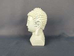 Porcelain Asian Figurines, 3", Qty 4 And Resin Buddha Bust, 6" x 4"