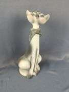 Glass Cat Decanter, 12" And Porcelain Painted Cat Decanter, Marked Potted Priscilla, 12"