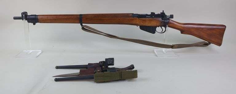 Savage / Lee Enfield 5 No 4 MK I* .303 British Bolt Action Rifle SN# 56C5354, Lend-Lease, N (arrow) Z (New Zealand Forces) Marked On Band, Marked US Property, Canvas Sling, 3 Bayonets In Frogs image