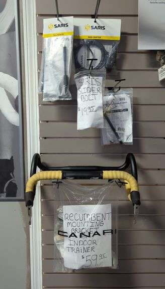 Bike Trainer Parts Including Saris, Robert Axle Project, Canari And Handlebars image
