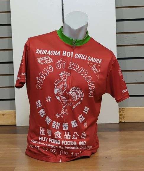 Sriracha Hot Chili Sauce Cycling Jersey On Masculine Mannequin Bust image