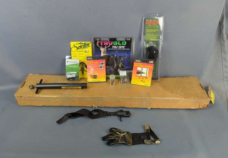 Archery Supplies, Includes Arrows, Qty 14, TruGlo Tru-Site, Scorpion Broadheads, Nocking Points, Muzzy Carp Point Replacements, Sharpshooter Caliper Release, Bow Scale, Trophy Hunter Pro Release, And More image