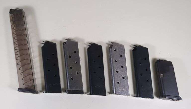 Pistol Magazines, Includes .45 ACP, .40 And 9mm, Brands Include Kimber, Glock And ETS Group, Qty 7 image