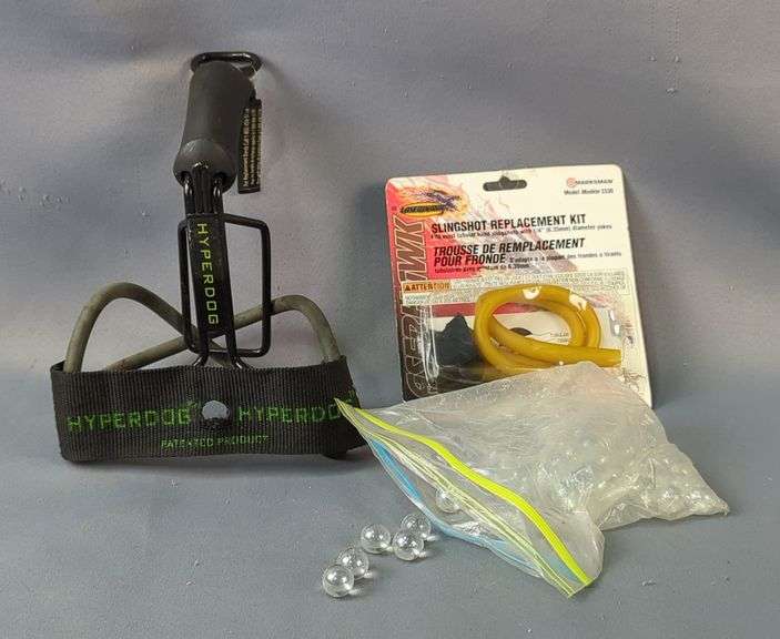 Hyperdog Slingshot, Laserhawk Slingshot Replacement Kit, And Glass Slingshot Ammo image