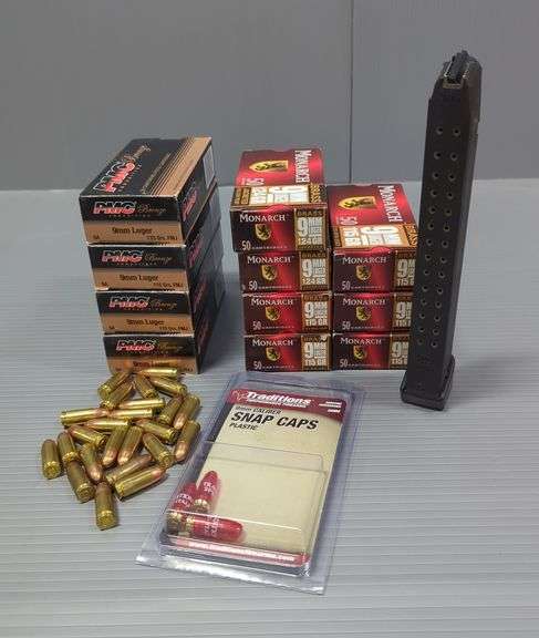 Monarch And PMC Bronze 9mm Luger Ammo, Approx 576 Rds, Local Pickup Only, Glock 9mm Extended Mag, And Traditions 9mm Snap Caps, Local Pickup Only image