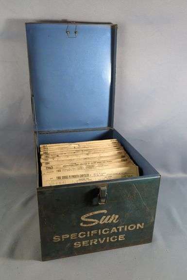Sun Specification Service Metal Lift-Top Box With Automotive Data Sheets From 1957-1966 image