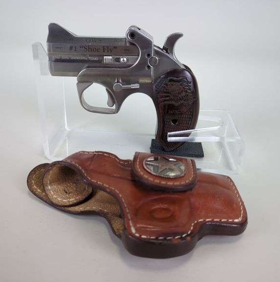Bond Arms GWS #1 "Shoe Fly" .45 Colt/ 2.5" .410 ga Over/Under Derringer Pistol SN# 75473, , In Leather Holster image