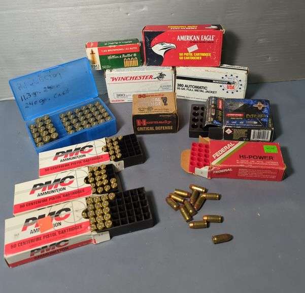 Mixed Ammo Including Winchester 380, Approx Qty 100, American Eagle 25, Approx 50, FMJ Sellier & Bellot, Federal And PMC 32 Auto Ammo, Approx 150 Rds, Hornady 44 Special Ammo, Approx 20 Rds, And More, Local Pick Up Only image