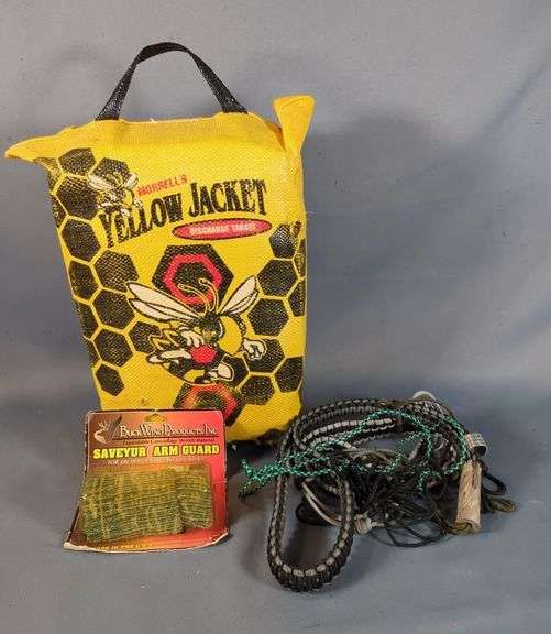 Morrell's Yellow Jacket Discharge Target, Buck Wing Products Saveyur Arm Guard, And Lanyard Assortment image