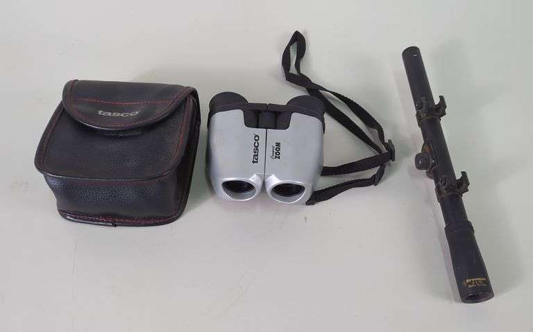 Tasco Compact Zoom Binoculars, In Carry Case, And Crosman 4x15 Rifle Scope image