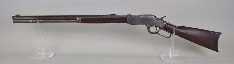 Winchester Model 1873 Lever Action Rifle SN# On Tang Not Decipherable, Unknown Cal, Chips in Stock image