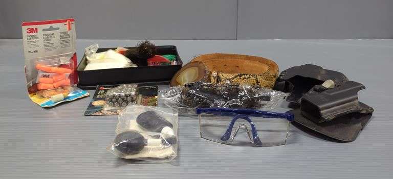 Hard Plastic Holsters, Python Belt With Agate Belt Buckle, Shooting Glasses, Ear Plugs, And More image