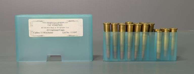 Ballard Rifle & Cartridge Co .33 Win Ammo, Approx 13 Rds And 6 Empty Brass, In Ammo Organizer, Cases Are From The Rocky Mountain Cartridge Co And Were Hand Turned On A Lathe, Local Pickup Only image