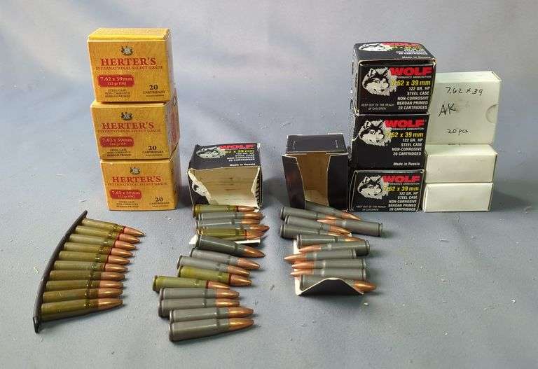 Herter's, Wolf, And Unmarked 7.62x39mm Ammo, Approx 220 Rds, 10 Rds Are In A Stripper Clip, Local Pickup Only image