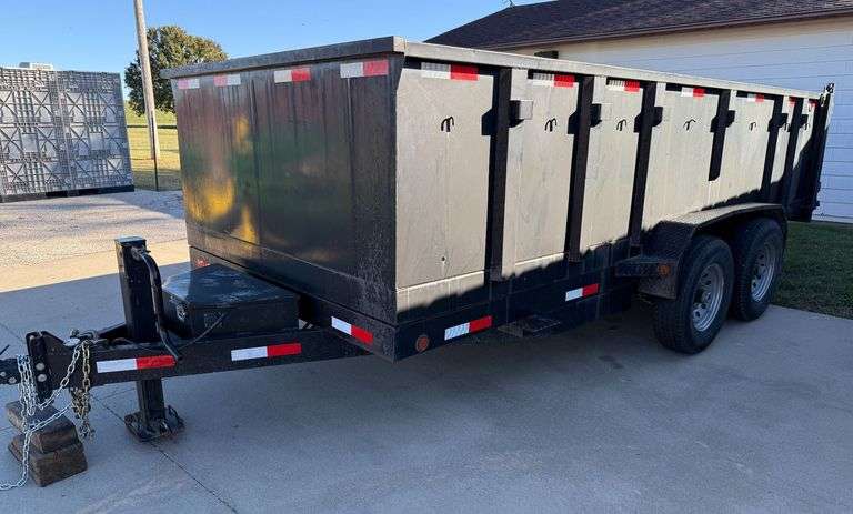Bumper Pull Shopbuilt Dump Trailer With Remote Electric Lift And Cargo Rear Doors image