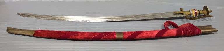 Indian Talwar Sword, 30.5" Etched Blade, In Scabbard image