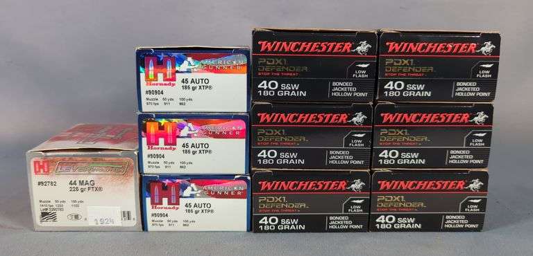 Winchester PDX1 Defender .40 S&W Ammo, Approx 120 Rds, Hornady American Gunner .45 Auto Ammo, Approx 60 Rds, And Hornady Leverevolution .44 Mag Ammo, Approx 20 Rds, Local Pickup Only image