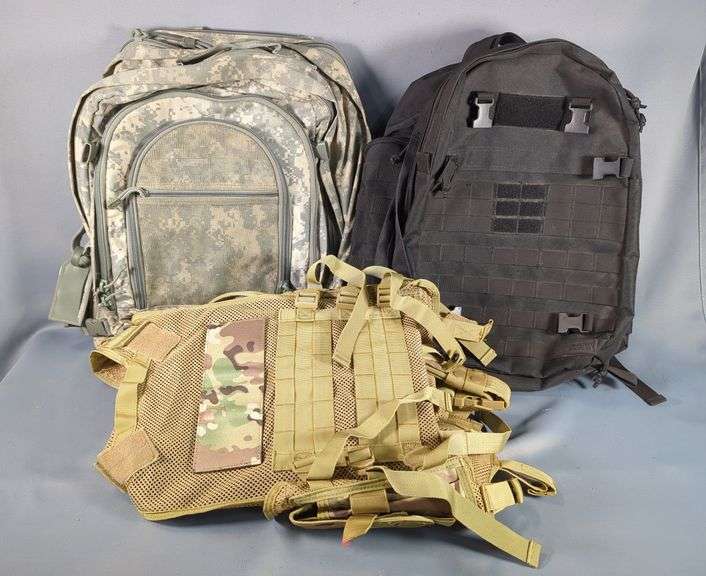 Lancer Tactical Hunting Vest With Holster, Mag Pouches, And More, Bug Out Gear Digital Camo Backpack, And Black Tactical Backpack image