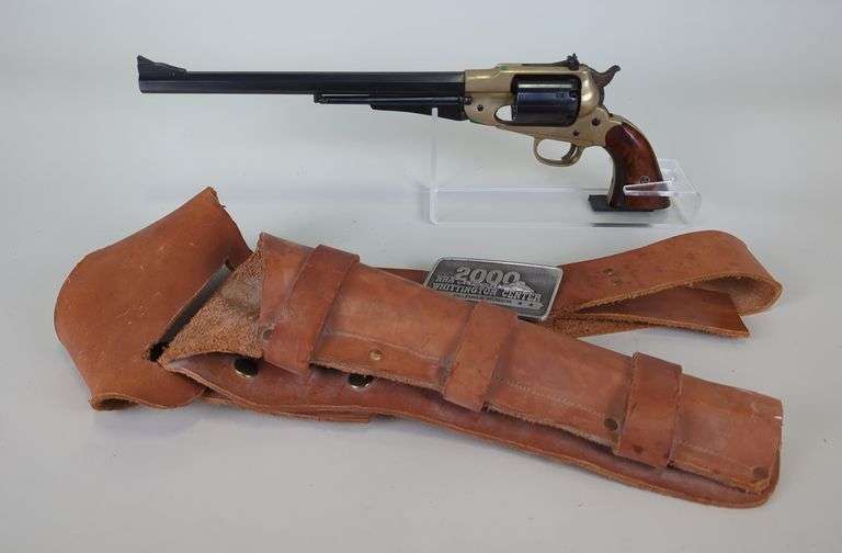 CVA/ A.S.M. Remington Model 1858 Army .44 Cal 6-Shot Black Powder Revolver SN# B77532, In Leather Holster With Belt And NRA Buckle image