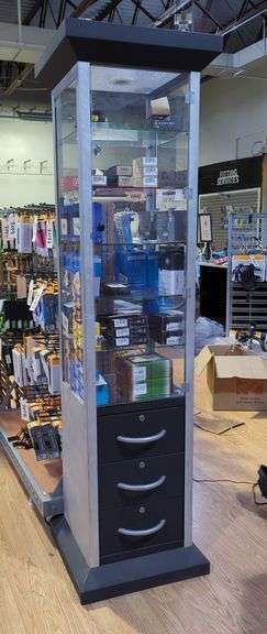 Lighted Glass Locking Display Cabinet With Drawers, Keys Included, Contents NOT Included image