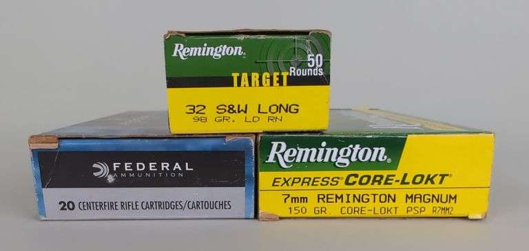 Federal And Remington 7mm Rem Mag Ammo, Approx 31 Rds, And Remington .32 S&W Long Ammo, Approx 20 Rds And 30 Empty Brass, Local Pickup Only image