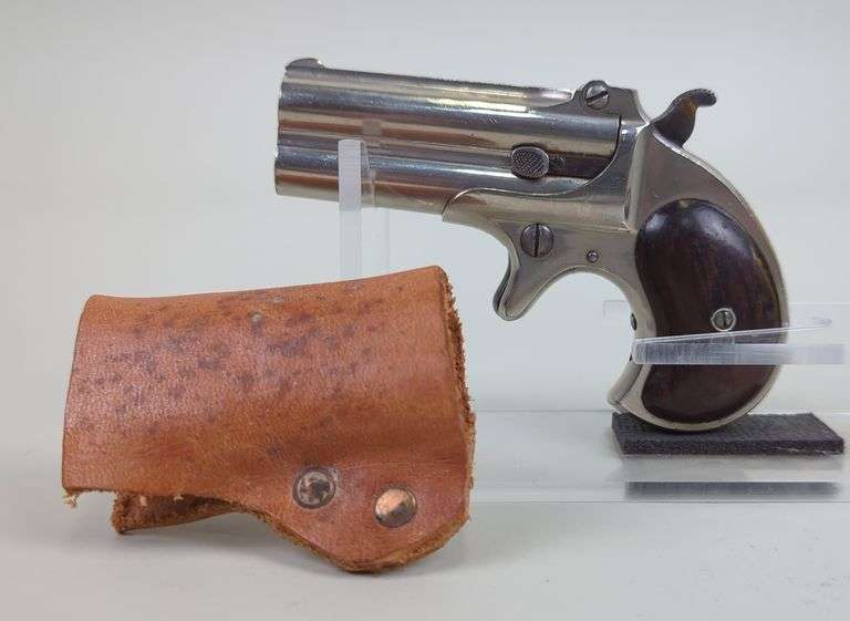 E. Remington & Sons Tip Up Over/Under Derringer Pistol SN# 1382, Unknown Cal, In Leather Holster image